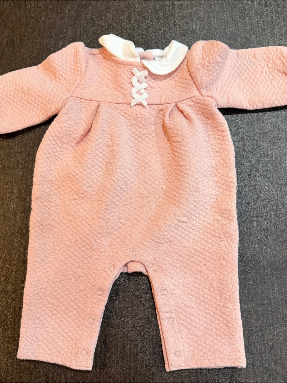 Janie and Jack Baby Pink Quilted One-Piece with White Collar Sz 0-3M